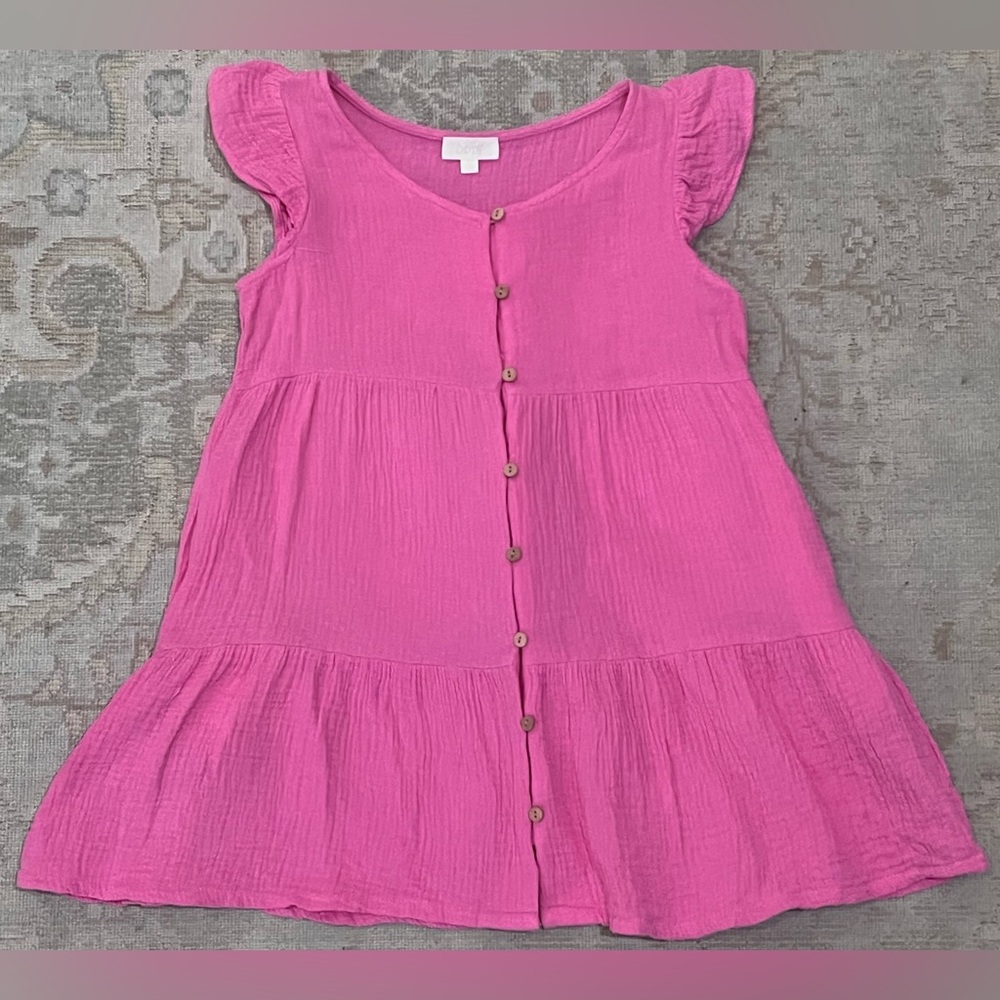 Pink Ruffled Cap Sleeve Girls Crinkle Gauze Dress, Size 10, EUC